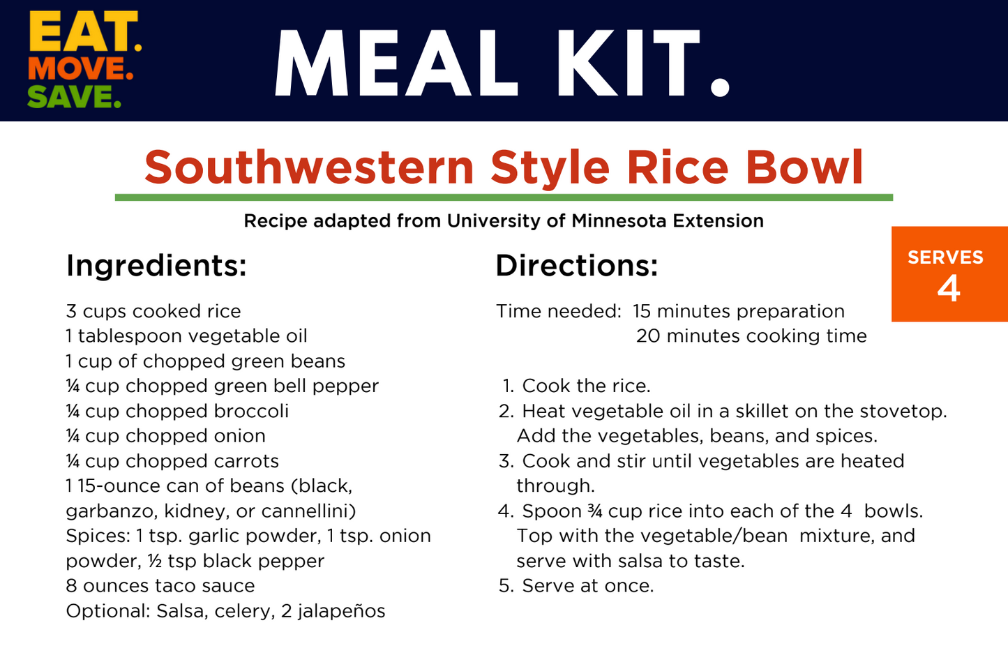 Eat. Move. Save. Southwest Style Rice Bowl Meal Kit