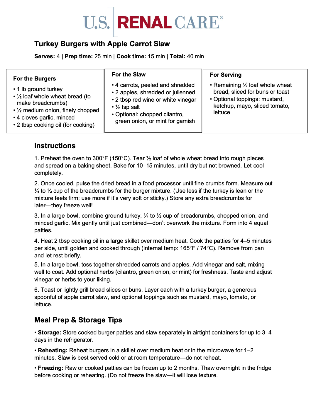 USRC Kidney-Friendly Meal Kits